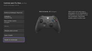 opção para calibrar o Analógico do Controle do Xbox